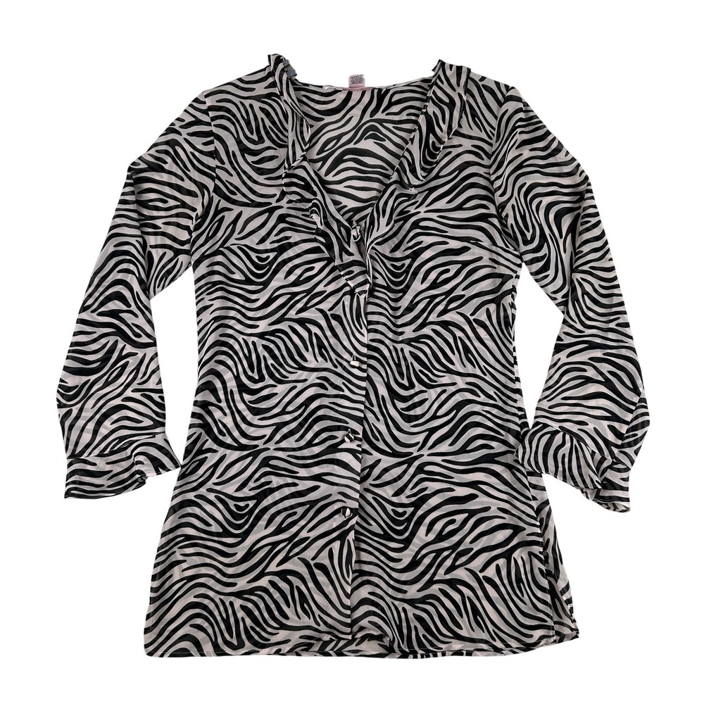 Vintage Victoria's Secret Top Womens XS Zebra Print Chiffon V Neck Button Y2K